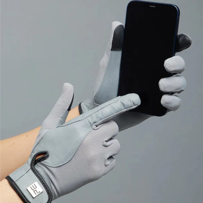 Premier Equine Bordoni Leather Mesh Riding Gloves - Grey-1